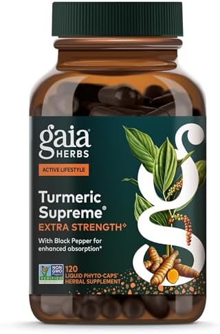 Gaia Herbs Turmeric Supreme Extra Strength - Helps Reduce Occasional Discomfort from Normal Wear & Tear*- 616 mg Organic Turmeric Curcumin Supplement with Black Pepper- 120 Vegan Liquid Phyto-Capsules