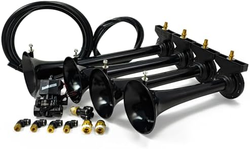 HornBlasters Conductor’s Special 127H Train Horn Kit – Shocker XL Train Horns with Compact 1.5 Gallon Air System – 120 PSI 12V Complete Horn