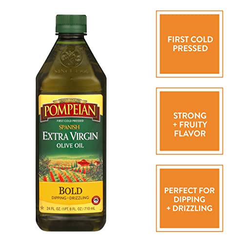 Pompeian Bold Spanish Extra Virgin Olive Oil - 16 fl oz - First Cold Pressed Olive Oil for Cooking - Bold Taste for Dipping and Drizzling