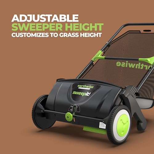 Earthwise LSW70021 21-Inch Width Leaf & Grass Push Lawn Sweeper, Black