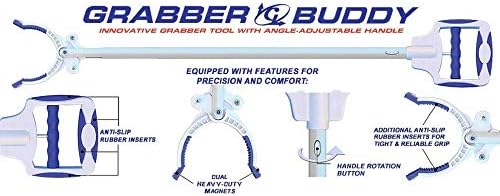 Grabber Buddy Reacher with Dual Powerful Magnets, Ergonomic Angle Adjustable Handle & Rubber Grip Tips Pick Up Tool 36" - 2 Pack