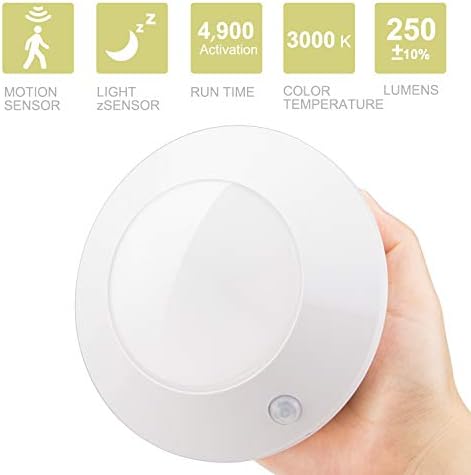 HONWELL Motion Sensor Light Indoor Ceiling Light Cordless Motion Sensor Light Battery Powered LED Warm White Light for Closet Cabinet Kitchen