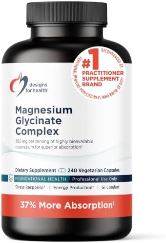 Designs for Health Magnesium Glycinate Complex - High Absorption, Patented Magnesium Complex - Promotes Calm Sleep, Energy, Bone & Heart Health, and Immune Support - Vegan, Gluten Free (120 Capsules)