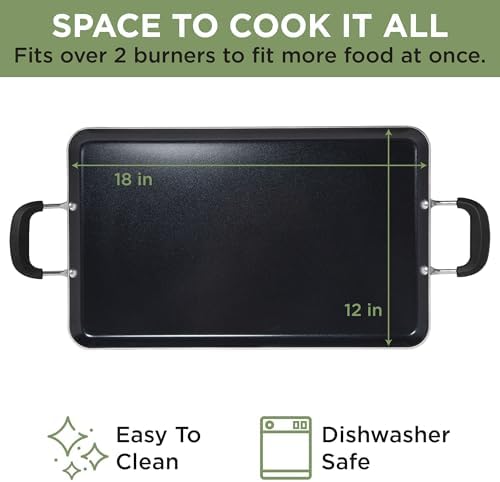 Ecolution Artistry Nonstick Square Griddle, Easy To Clean, Comfortable Handle, Even Heating, Dishwasher Safe Pots and Pans, 11-Inch, Black