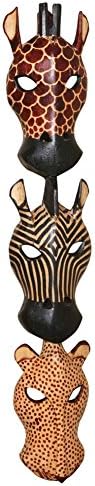 Stoneage Arts African Masks Wall Hanging Art Hand Carving Safari Décor Wall Head Sculpture Wild Animal And Tribal Features Faces Hanging Together