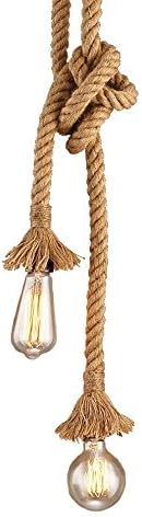 2 Heads Vintage(1.5+1.5 Meter) Hemp Rope Pendant Light Fixture E26/E27 Base,Retro Hemp Rope Hanging Light Vintage Ceiling Light Lamp Retro Style for Dining Hall Restaurant Bar Lighting,110V …