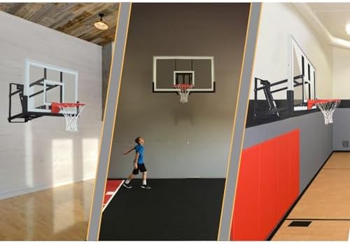 Katop Wall Mount Basketball Hoop with 60"x36", 72"x42" Tempered Glass Backboard, Effortlessly Height Adjustable from 7.5' to 10'