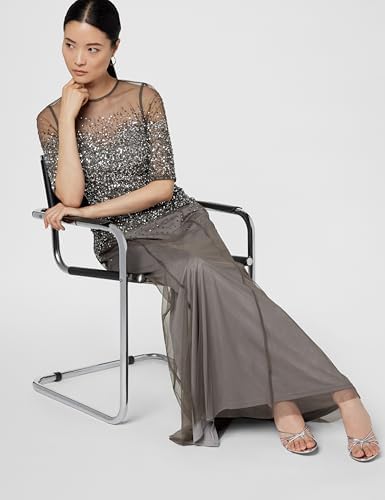 Adrianna Papell Women's Beaded Illusion Dress | Long Sequin Evening Dress with Fitted Bodice & Tulle Skirt Overlay