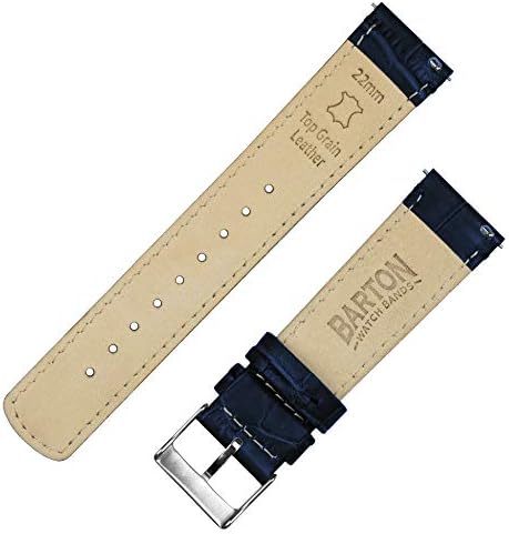 BARTON WATCH BANDS, 20mm Navy Blue - Long - Alligator Grain - Quick Release Leather Watch Bands