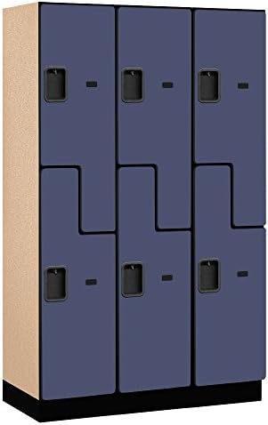 Salsbury Industries 2-Tier S-Style Extra Wide Designer Wood Locker with Three Wide Storage Units, 6-Feet High by 18-Inch Deep, Mahogany