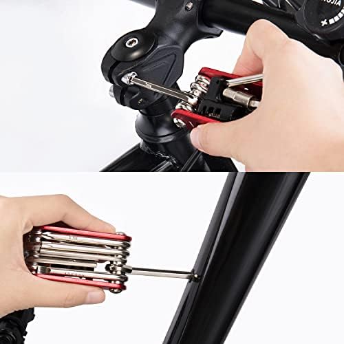 14 in 1 Bike Repair Tool Kit & Bike Saddle Bag | Bike Chain Tool Hex Key Wrench Maintain Accessories Multitool Set, Portable Under Seat Bag for Road Mountain Commuter Bicycle