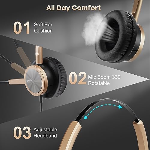 MAIRDI Phone Headset with RJ9 & 3.5mm Jacks for Call Center Deskphone Cell Phone PC Laptop