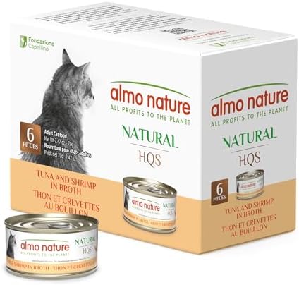 almo nature HQS Natural Wet Cat Food Tuna and Shrimp, Grain Free, Additive Free - 2.47oz - Pack of 6