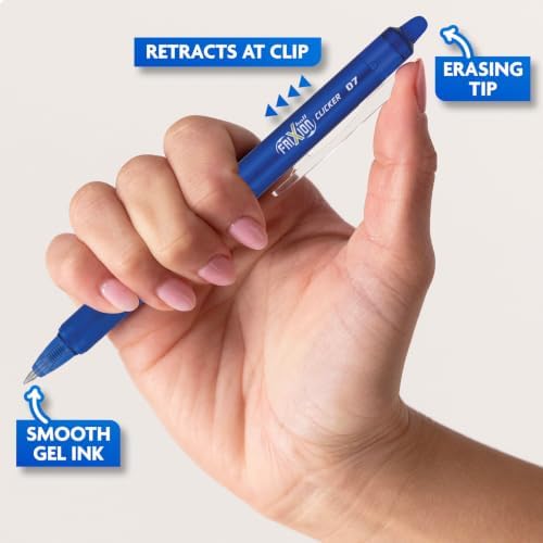 PILOT FriXion Clicker Erasable Pens, Fine Point 0.7 mm, Black Ink, 3-Pack