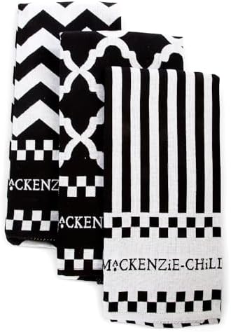 MACKENZIE-CHILDS Set of 3 Cotton Dish Towels, Decorative Kitchen Towels, Black-and-White Zig Zag