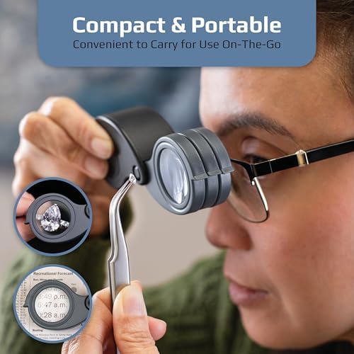 Carson TriView 5x/10x/15x Folding Loupe Magnifier with Built-in Case, 3-in-1 Portable Loupe Magnifying Glass - Adjustable Magnification