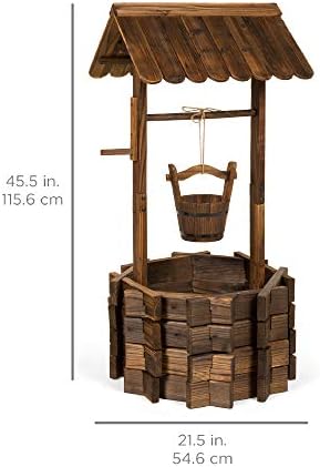 Best Choice Products Rustic Wooden Wishing Well Planter Outdoor Home Décor for Patio, Garden, Yard w/Hanging Bucket