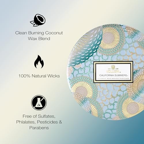 Voluspa Santal Vanille, 3 Wick Tin Candle, 12 oz, 40 Hour Burn Time, Coconut Wax for Clean Burning, Handcrafted in the USA