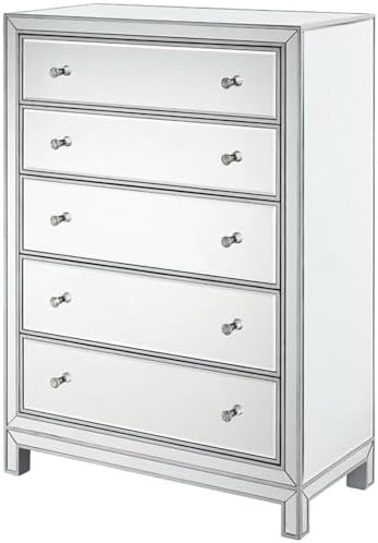 Reflexion 5 Drawer 48" Mirrored Chest in Antique Silver