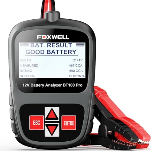 FOXWELL BT100 PRO Car Battery Tester, 12V, 100-1100 CCA Load Tester | Battery Health Tester, Save Last Test, 99.6% Accuracy, SOH/SOC/CCA