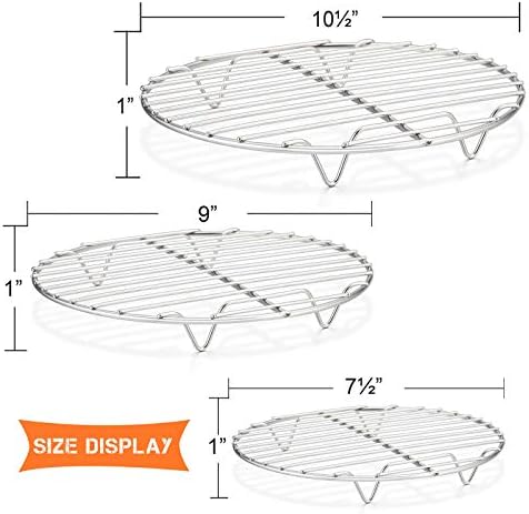 E-far Round Cooking Racks - Size 7½” & 9” & 10½” - Stainless Steel Round Steaming Baking Cooling Rack Set of 3, Multi-Purpose for Canning Air Fryer Pressure Cooker, Dishwasher Safe