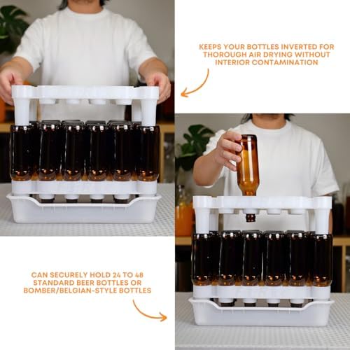 FASTFERMENT - 24-Bottle Drying Rack & Tray| Bottle Drying Tree Alternative | Dry & Store Your Wine or Bomber/Belgian Bottles | 2-Stackable Racks