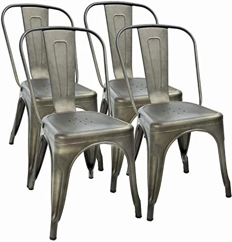 FDW | Metal Dining Chairs | Set of 4, Black | 330lbs Load | Stackable Tolix Side Chairs with Backrest | Non-Slip Feet | Indoor/Outdoor Use | Ideal for Kitchen & Restaurants