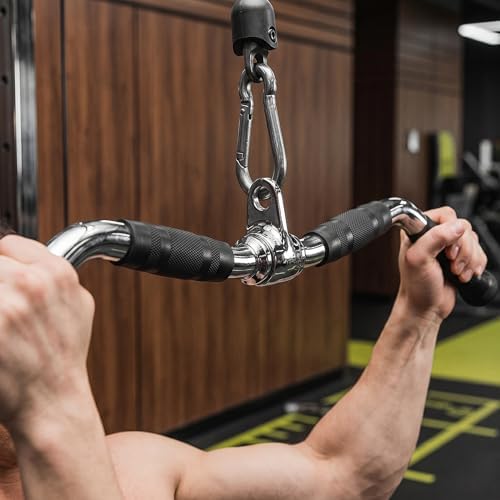 Lat Bar Cable Machine Attachment, Curl Pulldown Bar with Full Rotation and Rubber Handle for Gym, Strength Workout, Body Training, Muscle Building