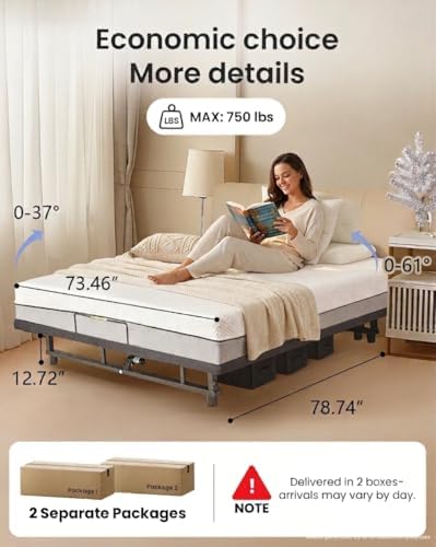 Mixcous King Adjustable Bed Frame with Zero Gravity Heavy Duty 750 lbs | Zero Gravity Anti-Snore Mode, Head & Foot Incline, Wireless Remote Control, Easy Assembly, Heavy Duty Frame