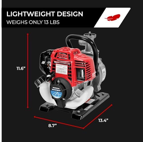 Honda Power Equipment WX10 52 PSI 4-Stroke Commercial Engine Gasoline Powered Water Pump with Hose Adapter, Suction Hose, Clamps, and Strainer