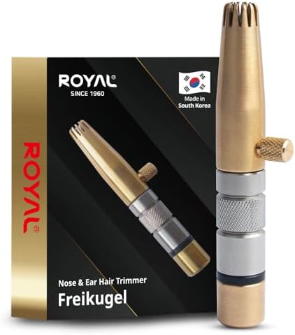 ROYAL [Made in Korea] Premium Manual Nose Hair Trimmer for Men Silver Bullet, Battery-Free, Stainless Steel Rotary Blade Grooming Tool, Waterproof