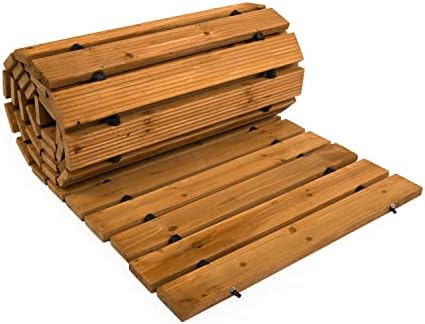 Plow & Hearth 6 Feet x 18 Inches Outdoor Wooden Garden Pathway | Natural Waterproof Weatherproof Hardwood Cedar Rollout Walkway | Landscape for