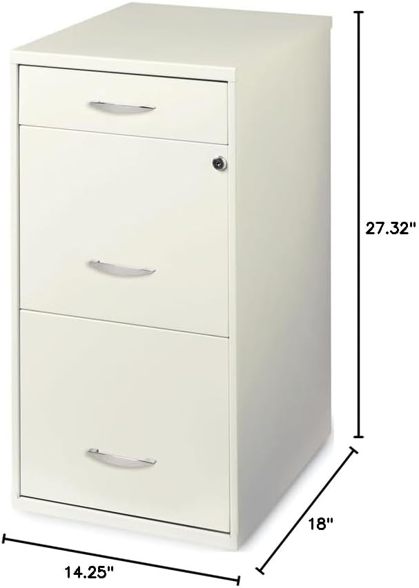 Scranton & Co 3-Drawer Metal Filing Cabinet, 27.32" H x 14.25" W x 18.00" D, Pearl White Finish, Locking Storage with Letter-Size File Drawers, Non-Porous Painted Steel for Home or Office