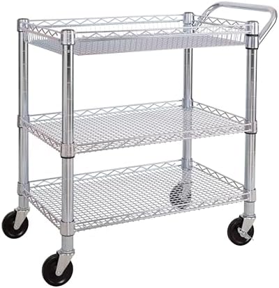 Seville Classics UltraDurable NSF Commercial Heavy Duty Metal Rolling Utility Cart, w/ Steel Shelves, Handle Bar for Restaurant, Garage, Warehouse, Kitchen, Office, Top Shelf (36"W x 18"D)