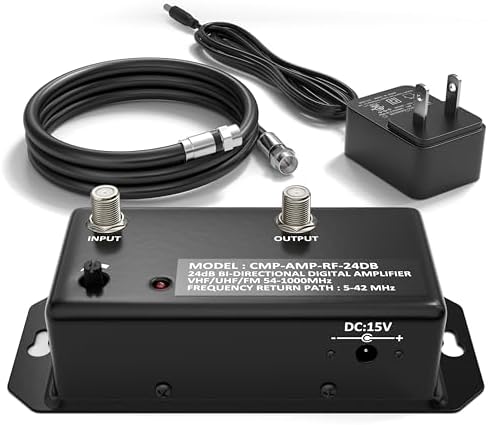 THE CIMPLE CO - TV Antenna Amplifier Kit with Coax - Digital TV Signal Booster with RG6 Coaxial Cable - Adjustable Gain, 24 dB Distribution, NTSC