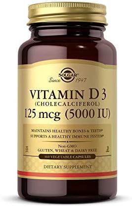 Solgar Vitamin D3 (Cholecalciferol) 125 Mcg (5000 IU), 120 Vegetable Capsules - Helps Maintain Healthy Bones & Teeth - Immune System Support - Non-GMO, Gluten Free, Dairy Free, Kosher - 120 Servings | Helps Maintain Healthy Bones & Teeth, Immune System S…