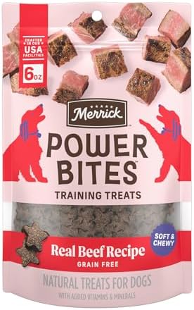 Merrick Power Bites Natural Soft And Chewy Real Meat Dog Treats, Grain Free Snack With Real Beef Recipe - 6 oz. Bag