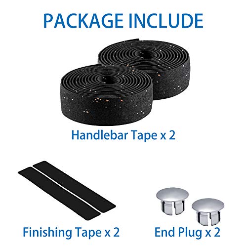 LSSH Bike Handlebar Tapes, Cork Bike Handlebar Tape, Bicycle Bar Tape, Cycling Handle Wraps, EVA Road Bike Handlebar Tape – 2 Rolls (Black)