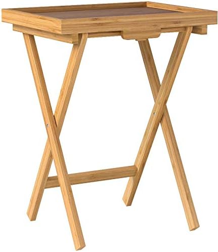 Lipper International Bamboo Wood Lipped Folding Snack Table Trays for Kitchen, Home, Office and Playroom, Set of 2