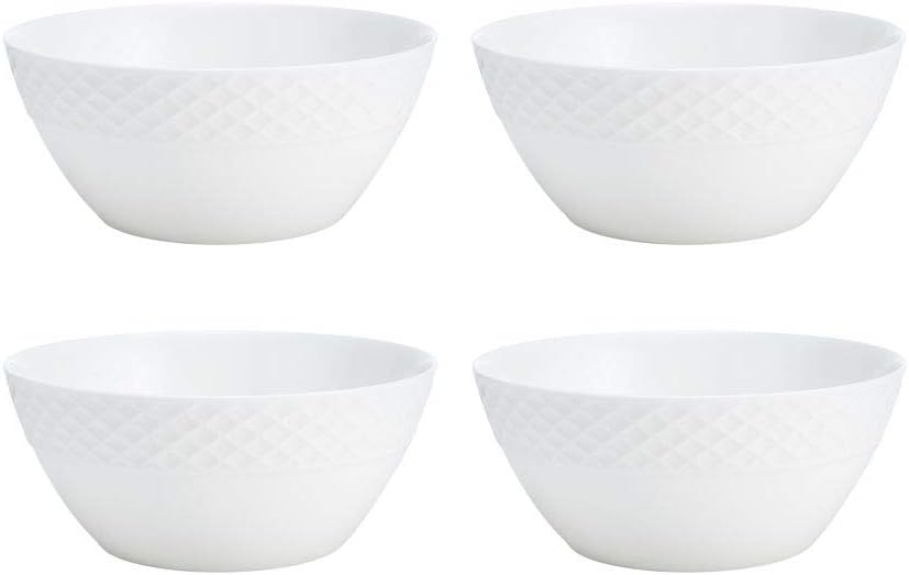 Mikasa Trellis 16-Piece Bone China Dinnerware Set, White, Includes Dinner Plates, Salad Plates, Cereal Bowls and Mugs, Dishwasher Safe