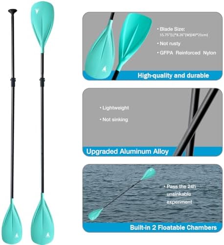 Karltion SUP Paddle - 3-Piece Adjustable Aluminium SUP Paddle with Glass Fiber Blade for Surfing, Floating, Water Sports