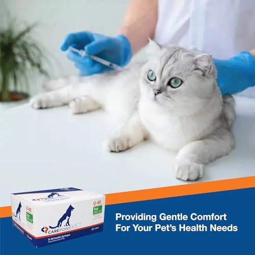 Carepoint Vet U-40 Pet Insulin Syringes, 29G x 1/2" 1/2cc, Comfortable Injection, Bold Permanent Markings for Accurate Dosage, Disposable, Box of 100