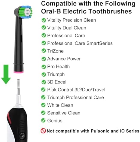 8pcs Replacement Heads Compatible with Oral B Electric Toothbrush, 4pcs Precision Clean and 4pcs Cross Clean Brush Heads, Black