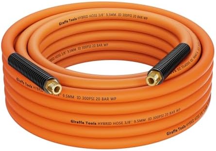 Giraffe Tools Hybrid Air Hose, 3/8 inch x 50 ft, 1/4 in. MNPT Fittings | 300 PSI Heavy Duty, Lightweight Air Compressor Hose