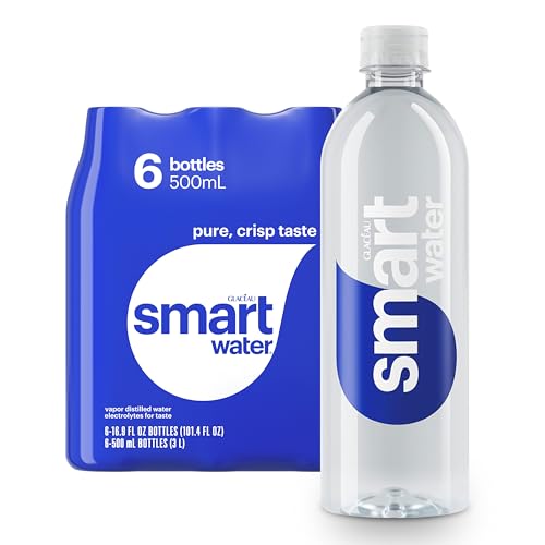 smartwater Vapor Distilled Water Bottles, 16.9 fl oz, 6 Pack | Purified water with antioxidant selenium, and electrolytes like potassium