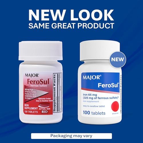 Major Ferosul - Ferrous Sulfate 325mg Tablets with 65mg of Elemental Iron - Iron Supplement for Women, Men - Red - 100 Count (1 Pack)