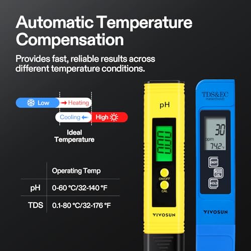 VIVOSUN Digital pH Meter TDS EC Meter for Water 0.01 Accuracy Hydroponics | ±0.01 pH Accuracy, ATC, Auto Calibration, LCD Display, Hold Function, for Hydroponics Aquarium Pool Drinking, UL Certified