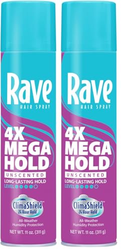 rave 4X Mega Unscented Aerosol Hairspray - Hair Spray for High Humidity Weather - 24-Hour Lasting Hold - Vitamin-Enhanced Hair Volume Spray - 11 oz