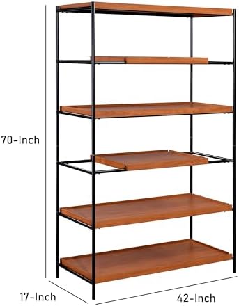 Benjara 5 Tier Wooden Bookshelf with Open Metal Frame, Brown and Black