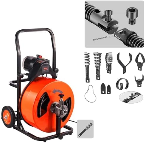Richcat Drain Snake Drill Attachment, Cutter and Auger Set, Used in 50-100FT AC Drain Cleaning Machine, Fits 5/16 to 3/4 inch Drain Snake Cable